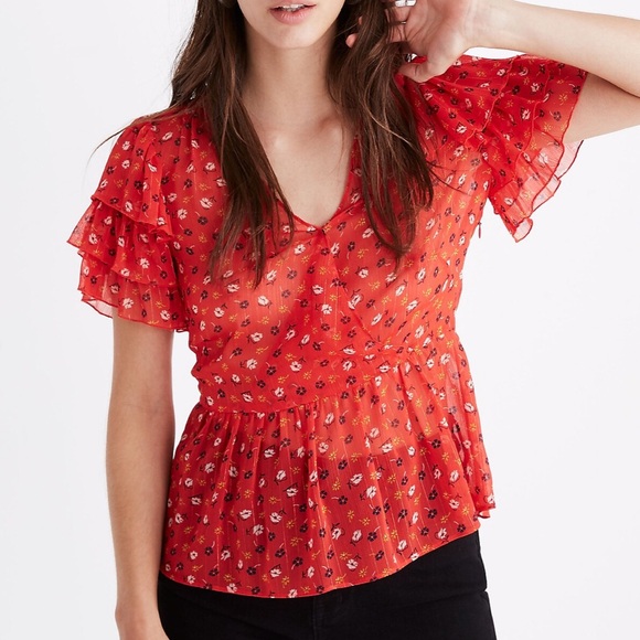 MADEWELL Tiered-Sleeve Peplum Top in Metallic Prairie Posies - Picture 2 of 12